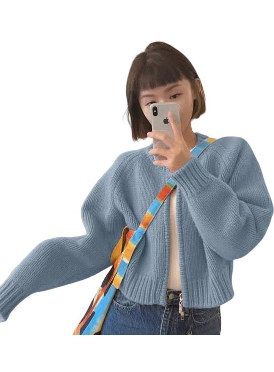 Y2k Zipper Cropped Knit Cardigan