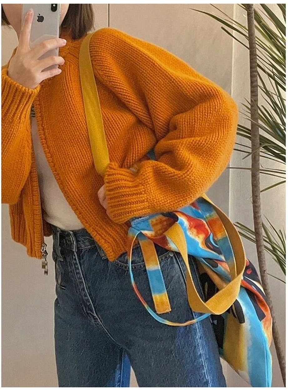 Y2k Zipper Cropped Knit Cardigan