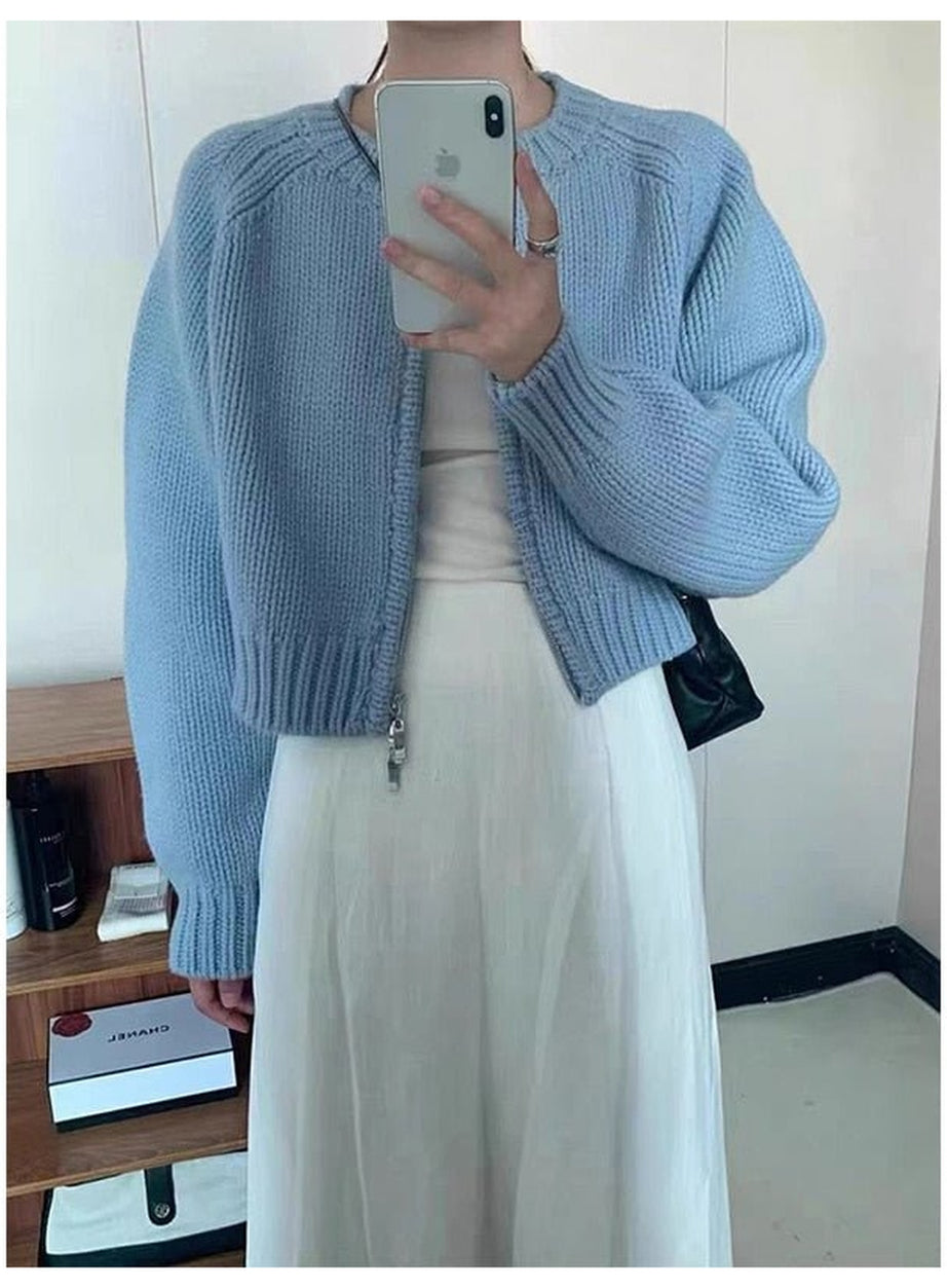 Y2k Zipper Cropped Knit Cardigan