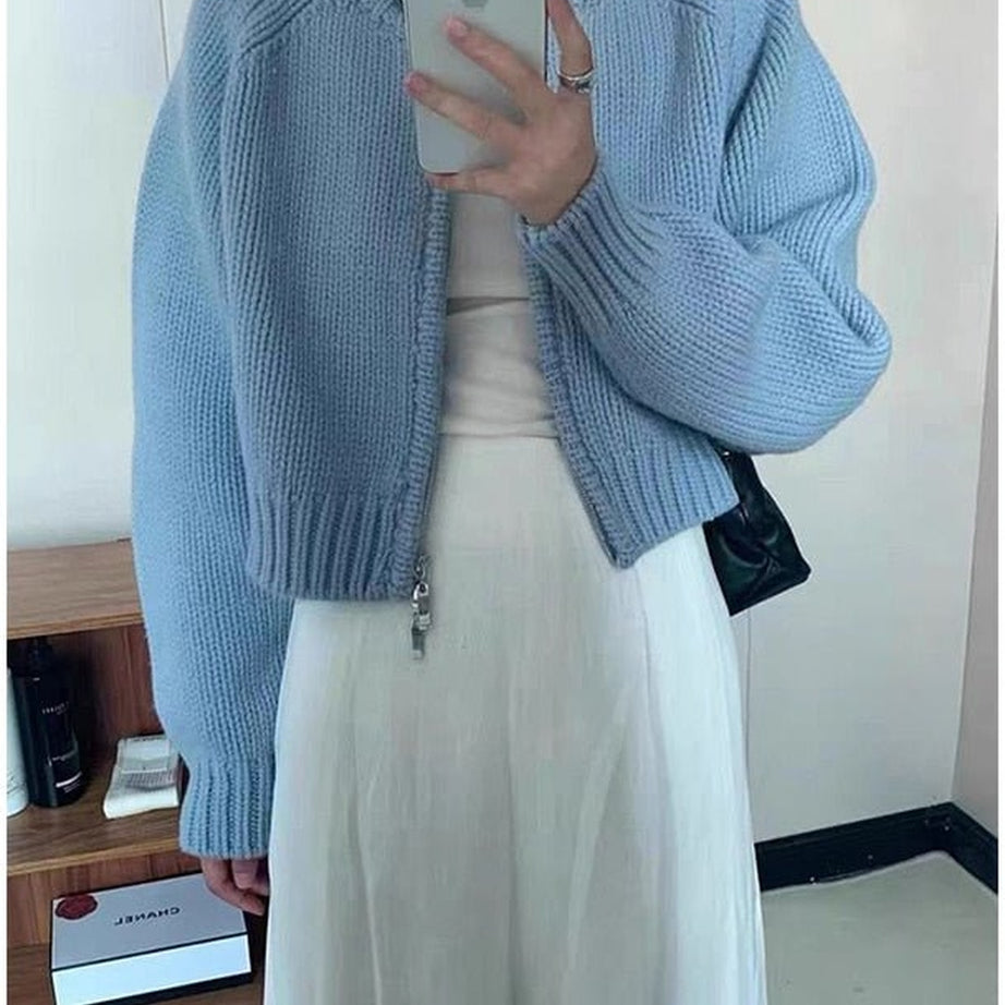 Y2k Zipper Cropped Knit Cardigan