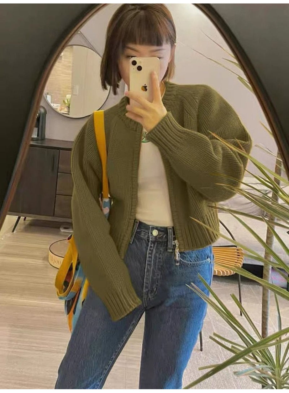 Y2k Zipper Cropped Knit Cardigan