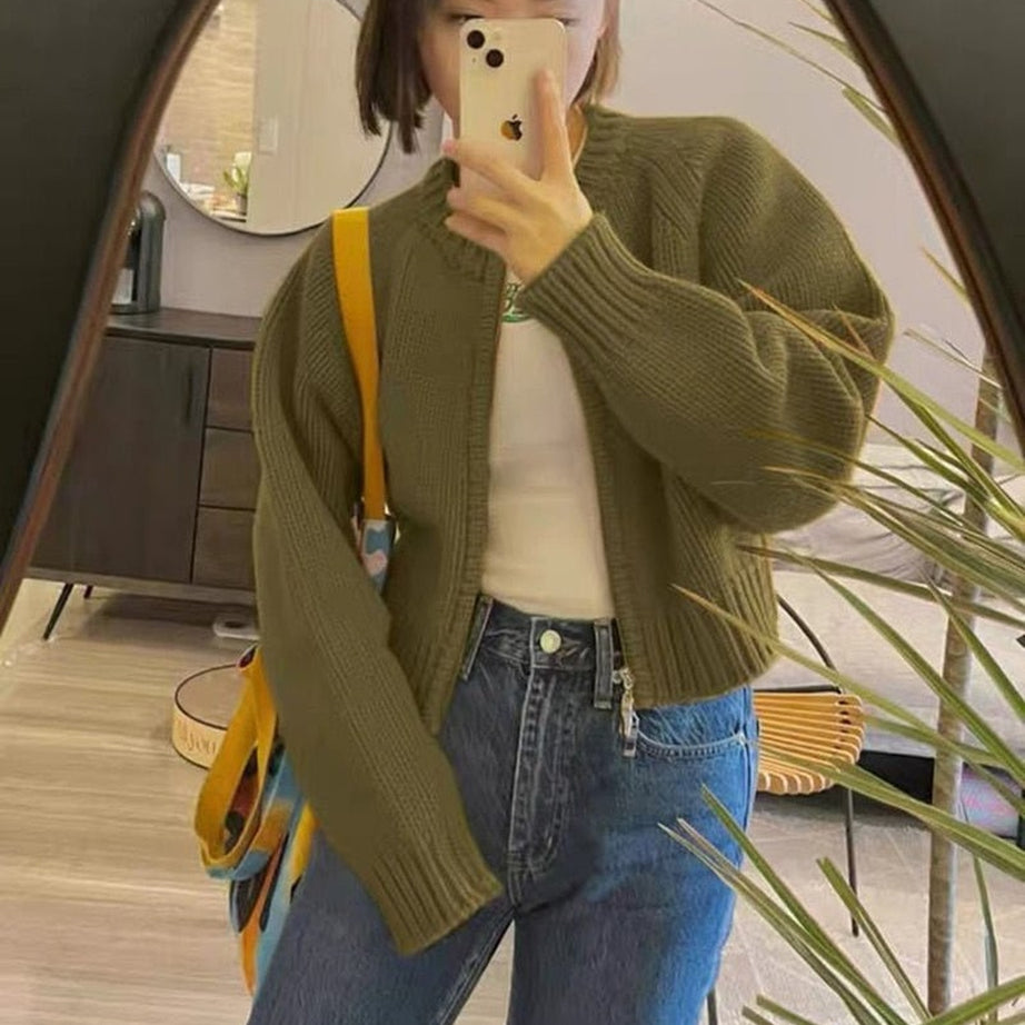 Y2k Zipper Cropped Knit Cardigan