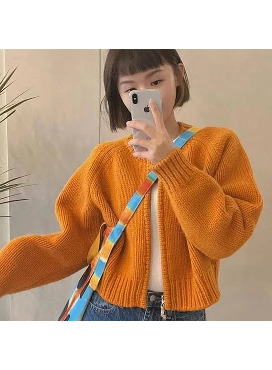 Y2k Zipper Cropped Knit Cardigan
