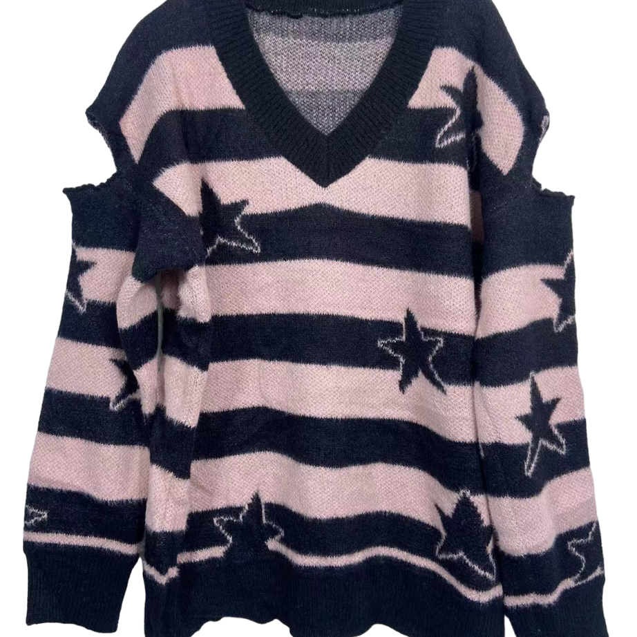 Striped Star Knit Pullover