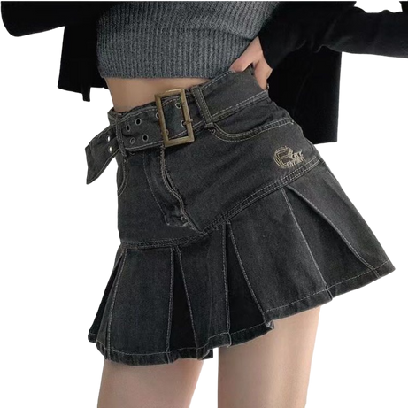 Denim Pleated Mini Skirt Japanese Y2K