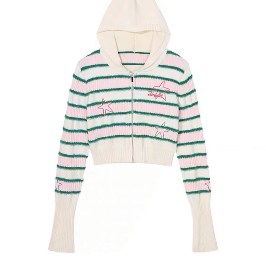 Star Embroidery Striped Hoodie
