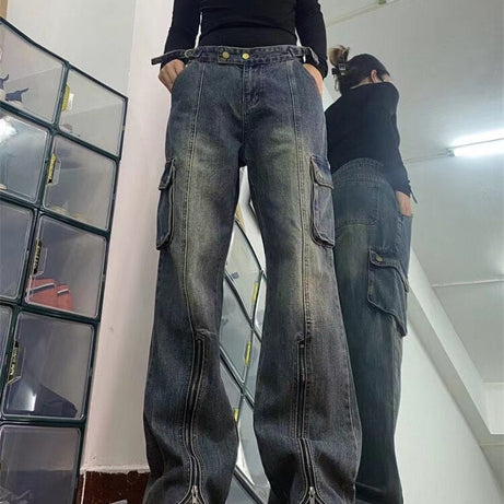 Flared Wide Leg Cargo Jeans